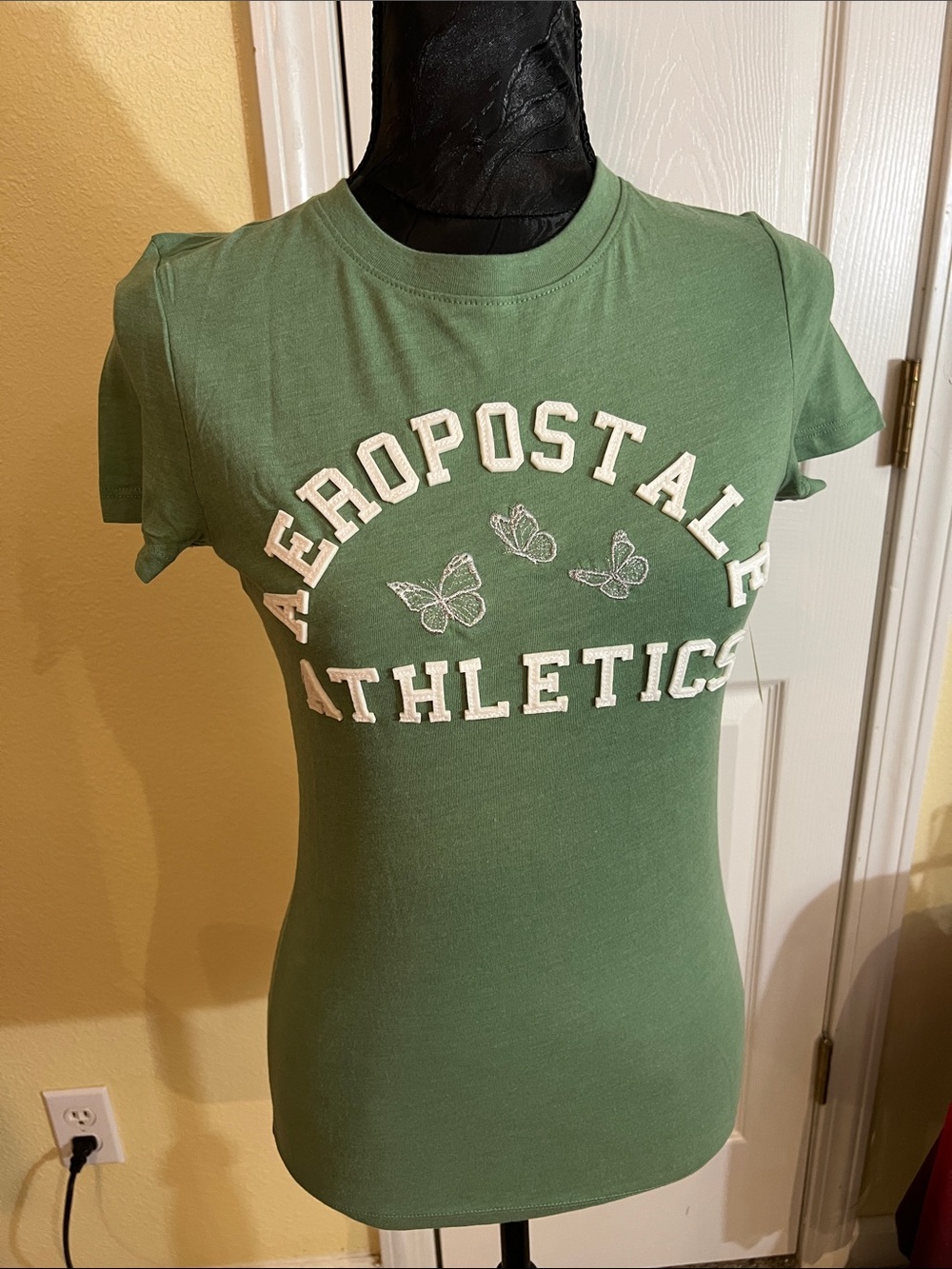 Aeropostale Green 'Athletics' Short Sleeve Tee with White Appliqué